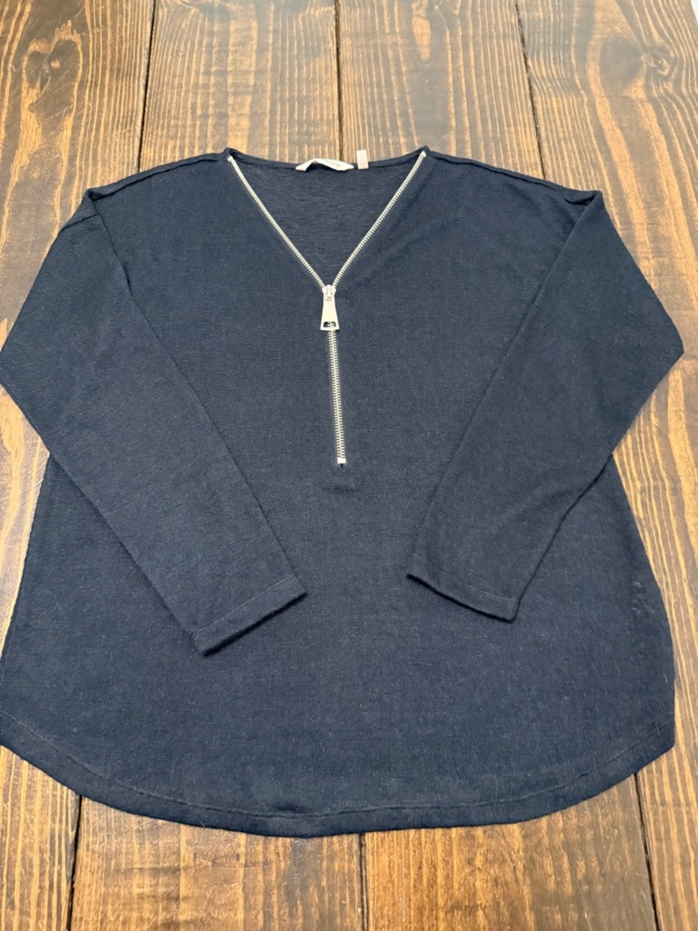 Soft Surroundings Navy Zip-Front Long Sleeve Pullover